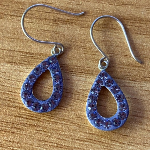 Periwinkle crystal 925 sterling silver dangle earrings - Picture 1 of 7